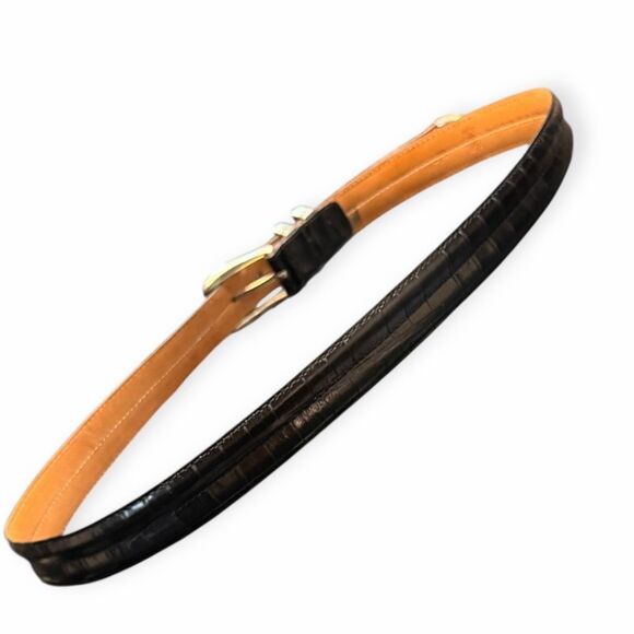 MARTIN DINGMAN Men’s Black Alligator Grain Leather Belt Size 36 (90 cm) - Picture 2 of 7